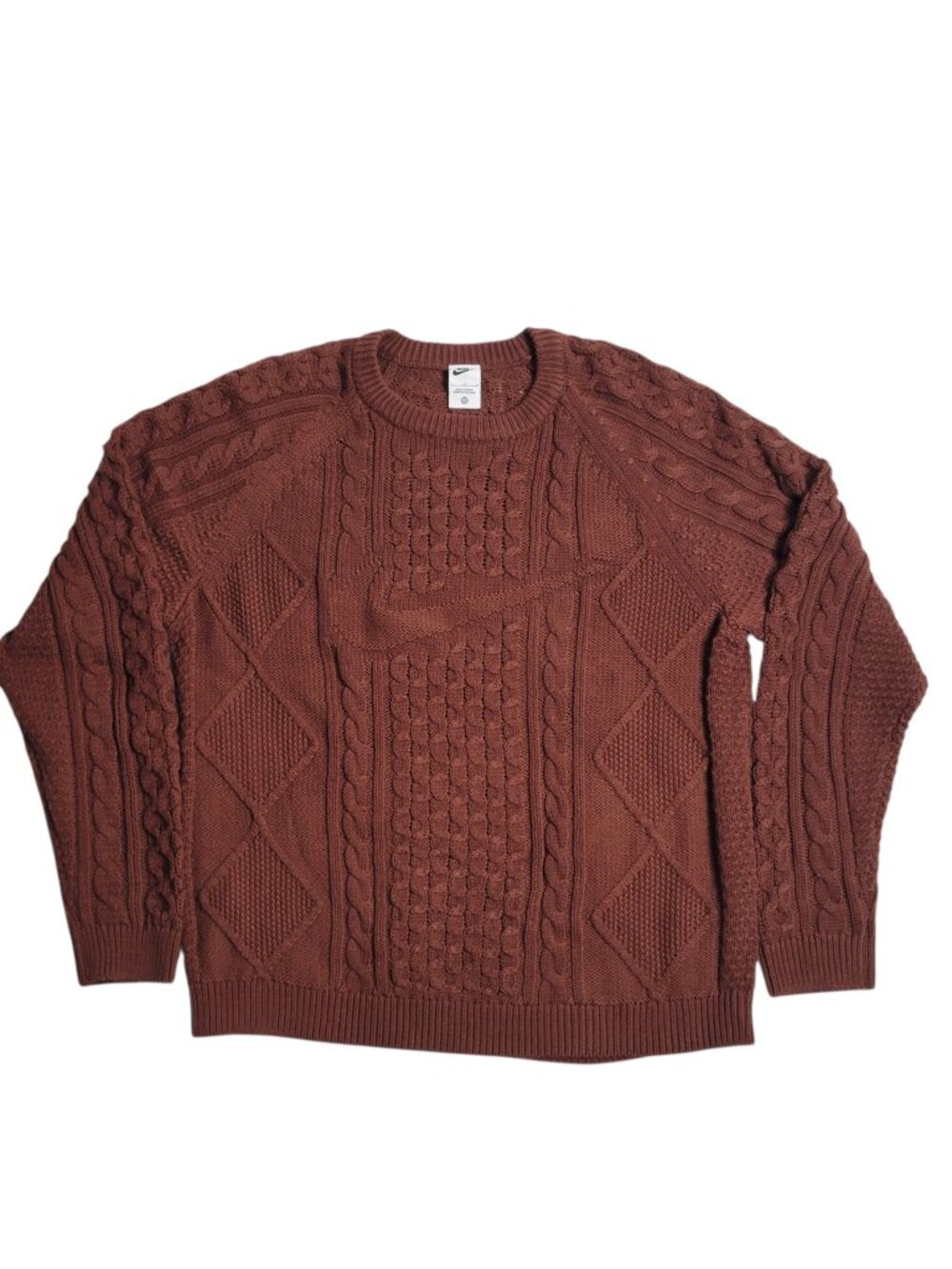 Nike Life Men's Cable Knit Sweater Oxen Brown Size Large